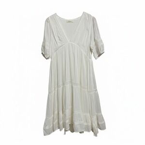 Paneros White Cottagecore Lace Tiered Boho Summer Dress Size S